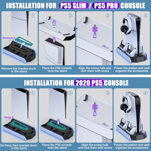 PS5 Stand and Cooling Station with Dual Controller Charging Station, White Z76126