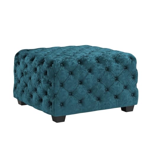 Dark Teal Velvet Ottoman F3299