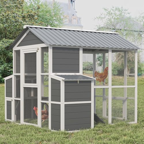 Large Wooden Chicken Coop with 2 Nesting Boxes and Ramp (80"×82"×69") X12584