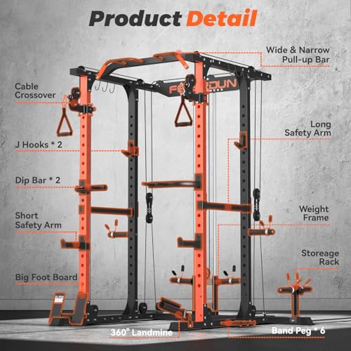 2000LBS Capacity Power Rack with Adjustable Cable Crossover System S2062