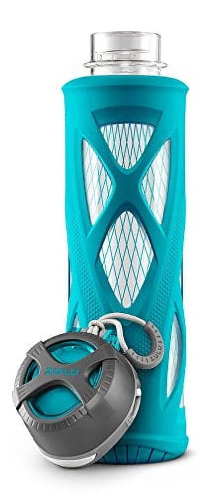 20 Oz Teal Glass Water Bottle With Silicone Sleeve K6311