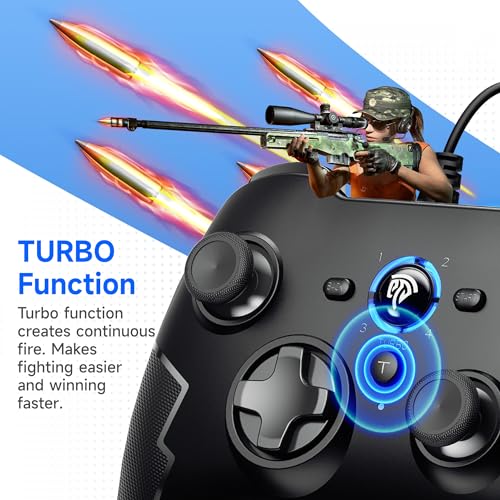 Wired Gaming Controller with Dual-Vibration Turbo and Trigger Buttons K17190