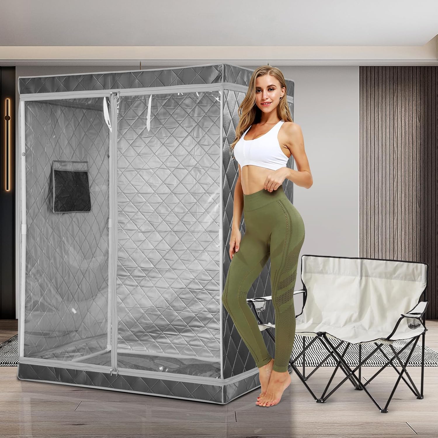 Full Size 2 Person Portable Steam Sauna Tent (Grey) N1789