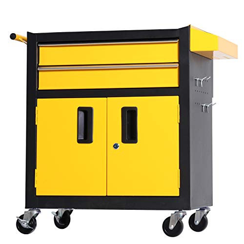 Black Steel Rolling Tool Chest with Lockable Doors J206
