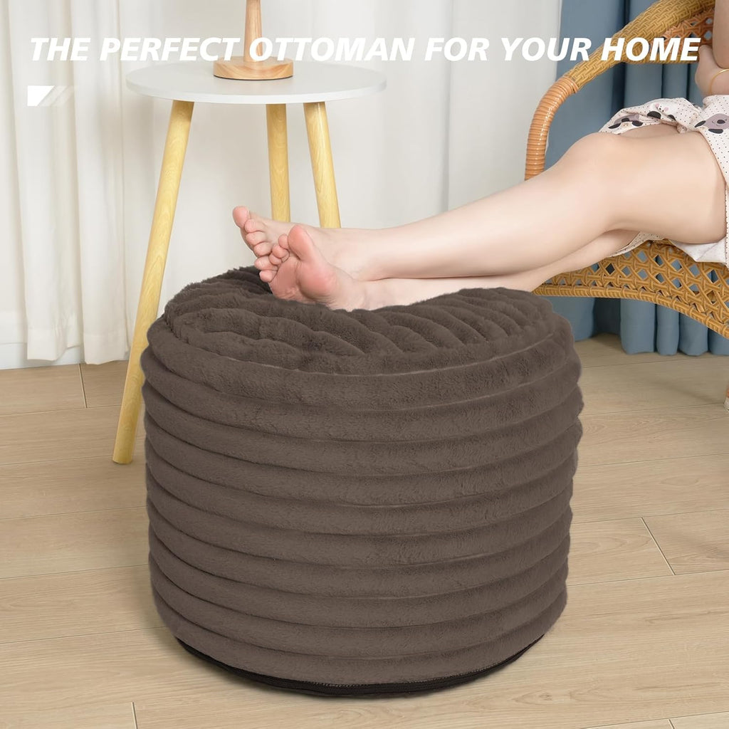 Brown Faux Fur Pouf Ottoman 20 x 15 Inch D992