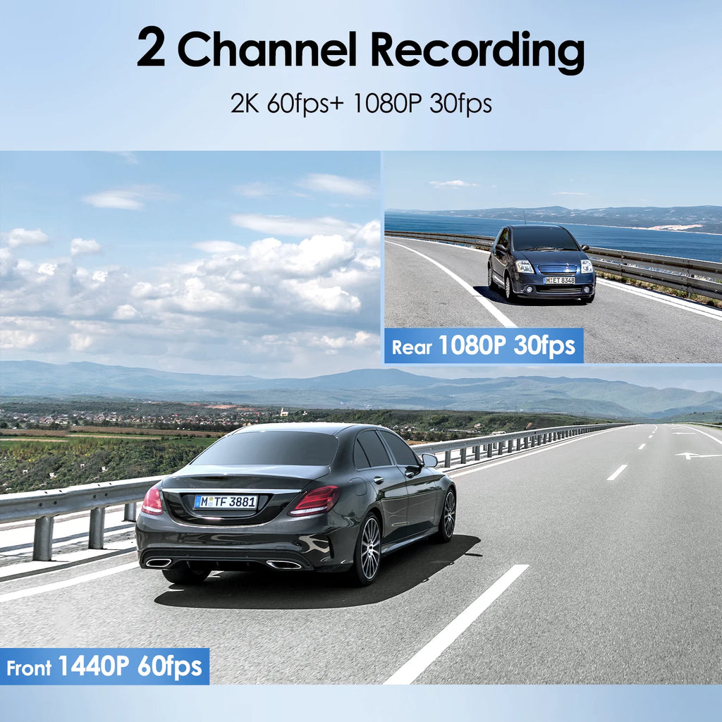 2K 1440P 60FPS + 1080P 30FPS Dashcam Front and Rear T1040