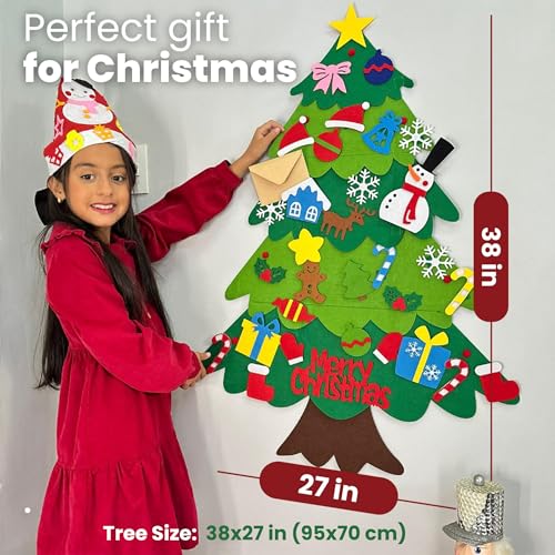 4-in-1 Felt Christmas Tree Wall Set with 32 Velcro Ornaments L241350
