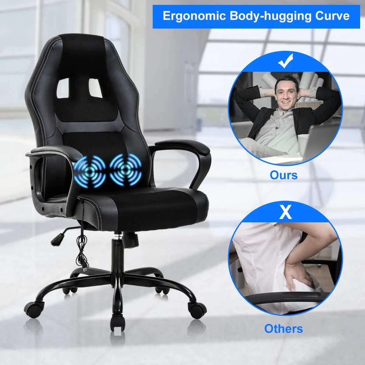 Ergonomic PU Leather High Back Gaming Chair with Lumbar Support Q980988