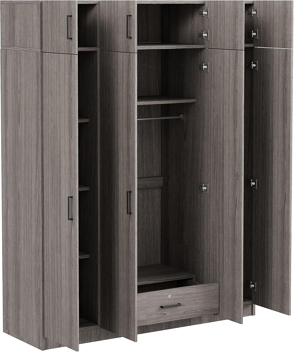 Gray 4-Door 1 Drawer Wood Wardrobe J3015
