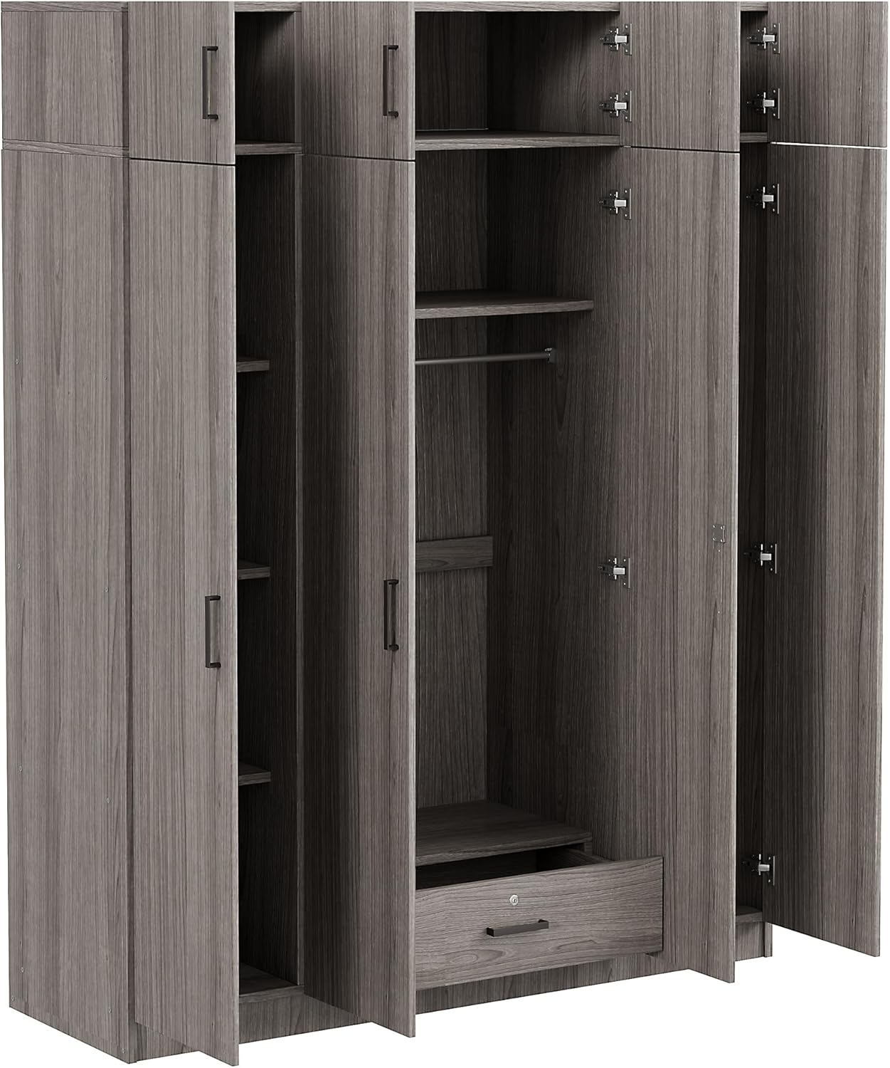 Gray 4-Door 1 Drawer Wood Wardrobe J3015