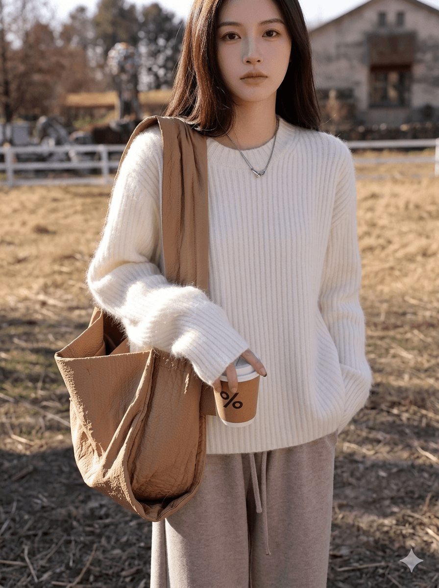 Women’s Luxury 100% Cashmere Crewneck Sweater  Soft Oversized Knitwear  Autumn Essential Warm Wool Base Layer Top