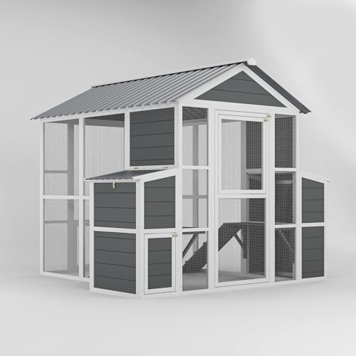 Large Wooden Chicken Coop with 2 Nesting Boxes and Ramp (80"×82"×69") X12584