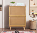 Brown Wooden Shoe Storage Cabinet with 2 Flip Drawers Rattan H1765