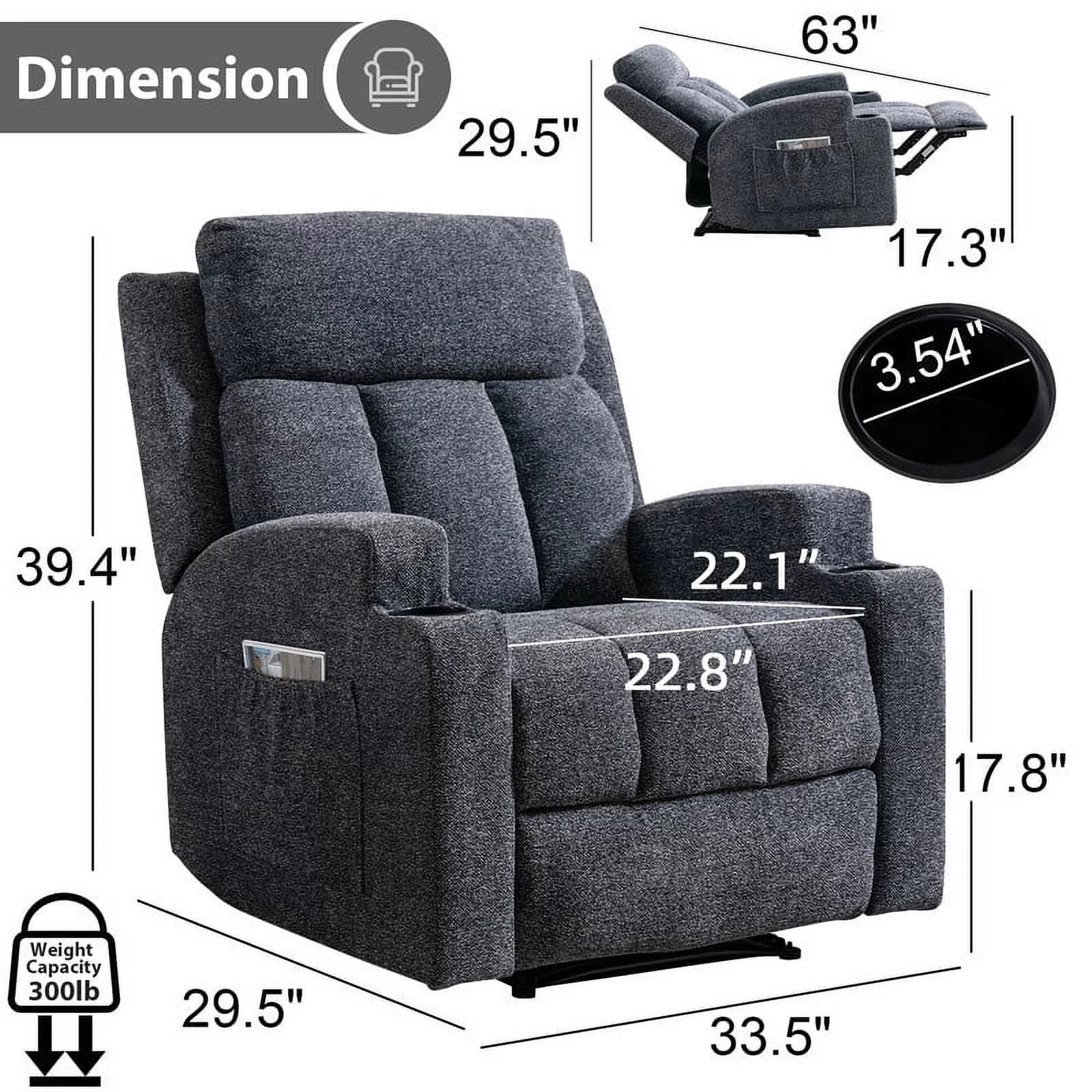 Manual Massage Recliner Chair with Heat, Side Pockets and Cup Holders, Overstuffed Breathable Fabric Reclining Chair, Single Sofa Q27019
