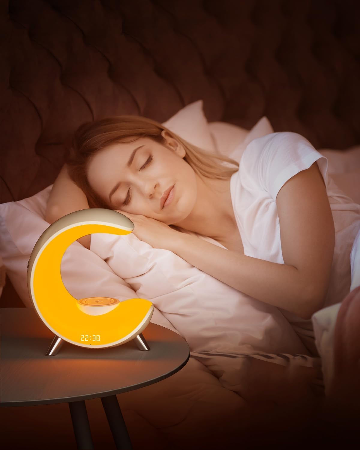 Desk Lamp with Wireless Charger, Bluetooth Speaker Alarm Clock, Color-Changing Ambient Light P53917