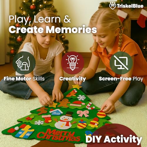 4-in-1 Felt Christmas Tree Wall Set with 32 Velcro Ornaments L241350