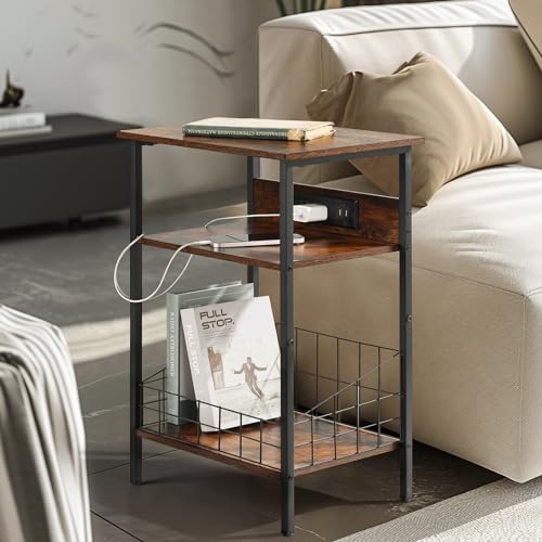 3-Tier Side Table with USB Ports and Outlets, Greige M14468