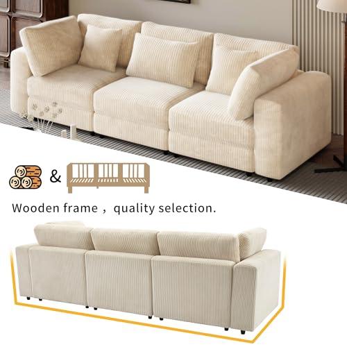 Oversized 3 Seater Corduroy Sofa with Removable Back Cushions and 5 Pillows (Gray) Z725200