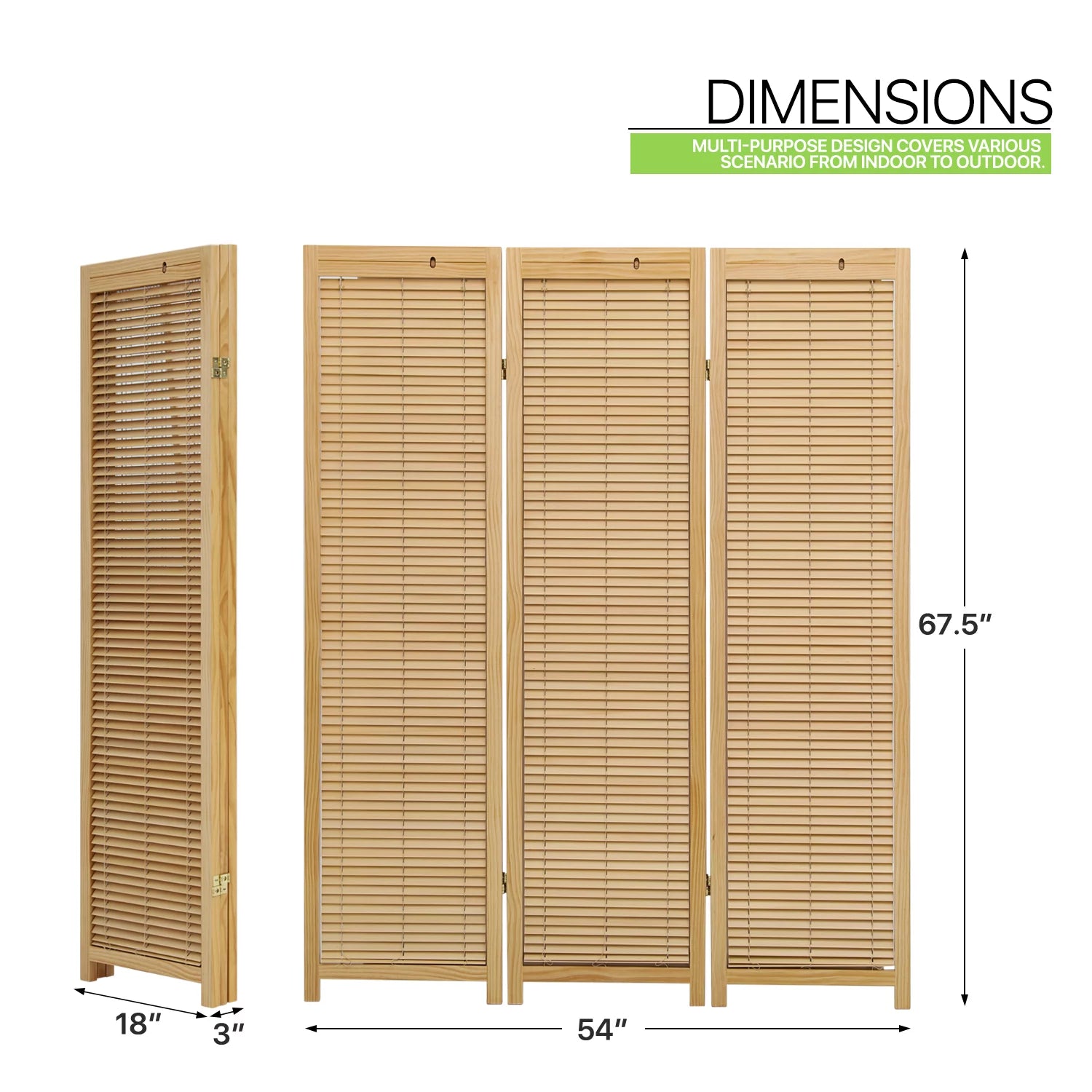 Natural 3 Panel Wood Room Divider P446
