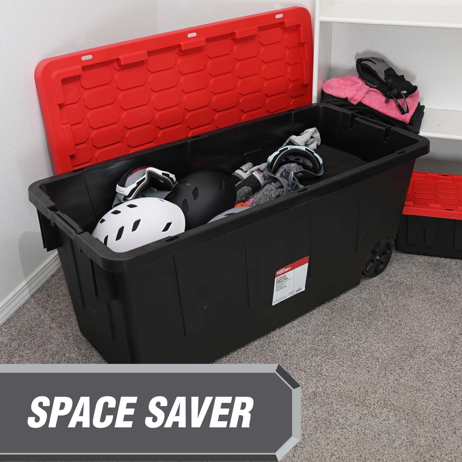 Black 50 Gallon Plastic Storage Bin with Snap Lid A916