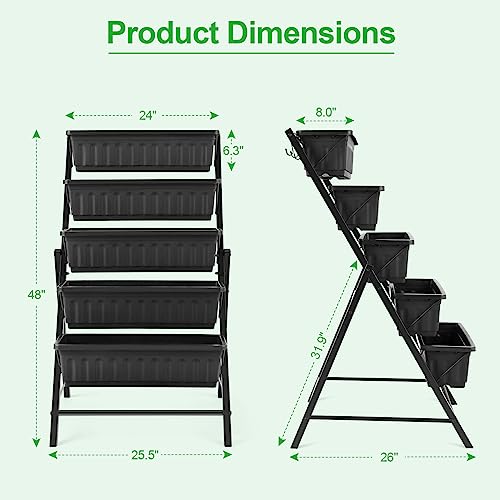3.74FT Vertical Raised Garden Bed, 5 Tiers Elevated Garden Planters, Brown H25201