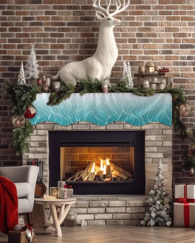 Ombre Teal Blue White Striped Mantel Runner 60 x 17 Inches A1849