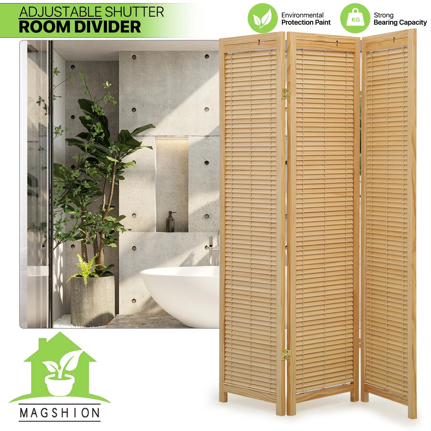 Natural 3 Panel Wood Room Divider P446