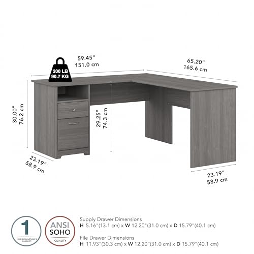 Modern Gray L Shaped Computer Desk with Drawers E3569