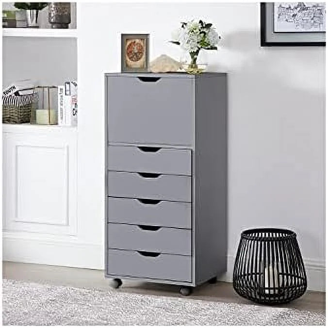 Distressed Black 6-Drawer File Cabinet on Wheels Z38946