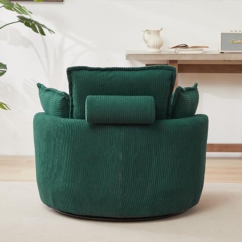 Oversized Corduroy Accent Barrel Chair with Storage Ottoman R758