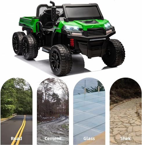 Green 2 Seater 4WD Ride On Car with EVA Tires, Remote Control, Dump Bed C73727