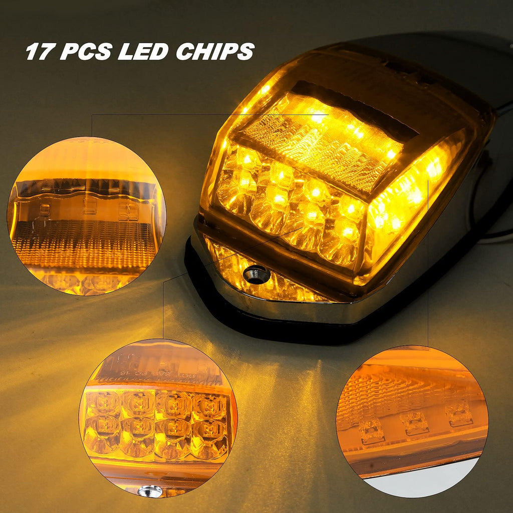 5Pcs 17 LED Amber Cab Roof Top Marker Clearance Running Lights with Chrome Base 12V X589575