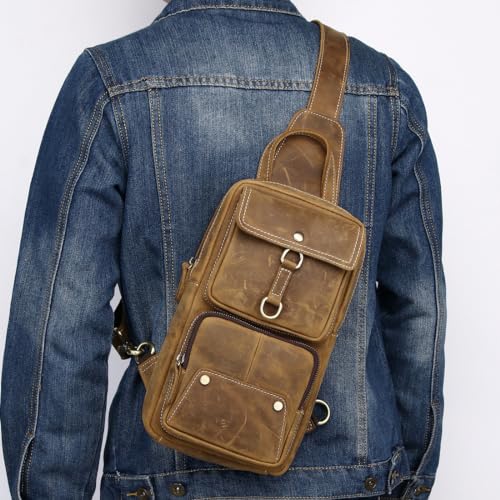 Brown Genuine Leather Sling Backpack C86145