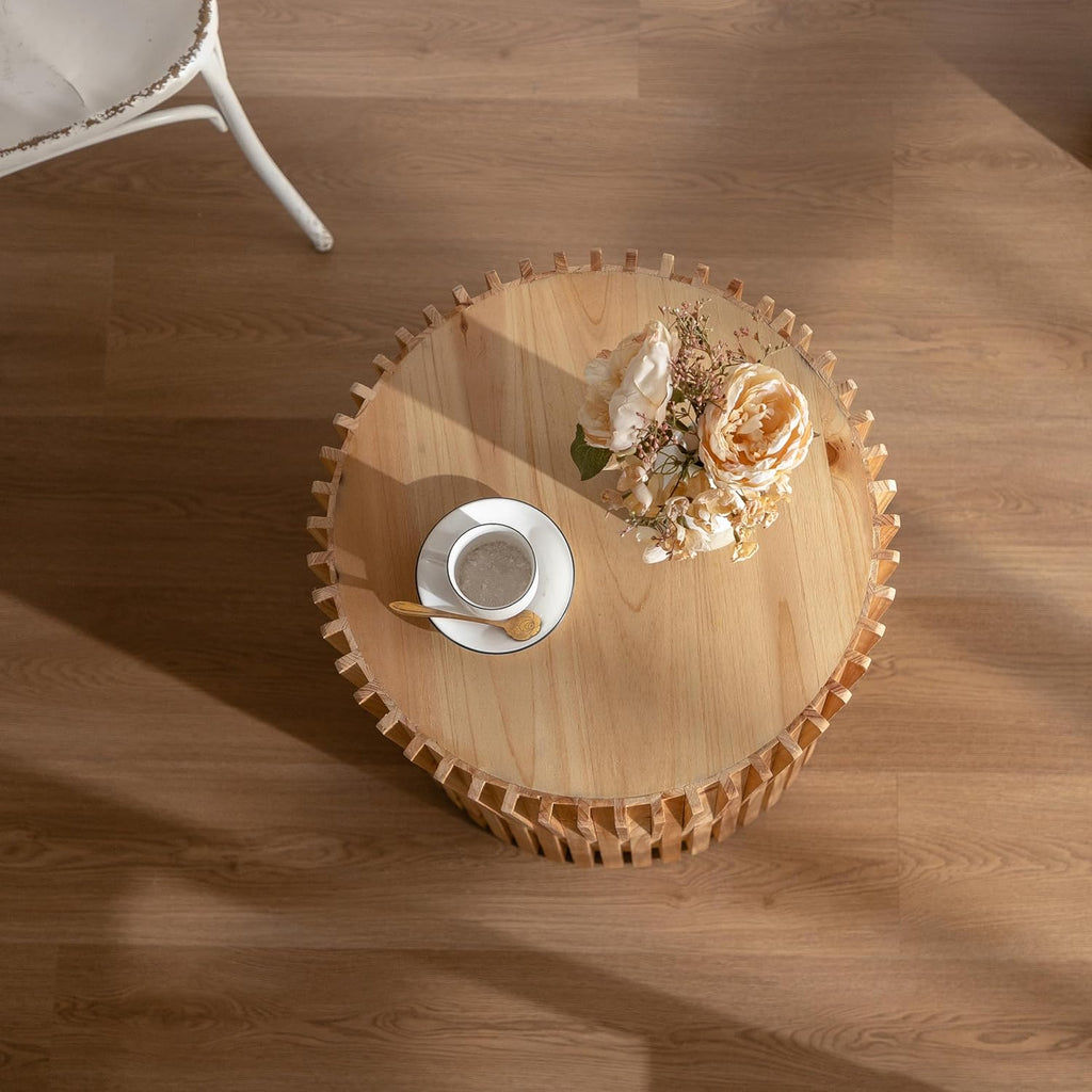 Cylindrical Coffee Table with Vertical Texture Relief Design T814