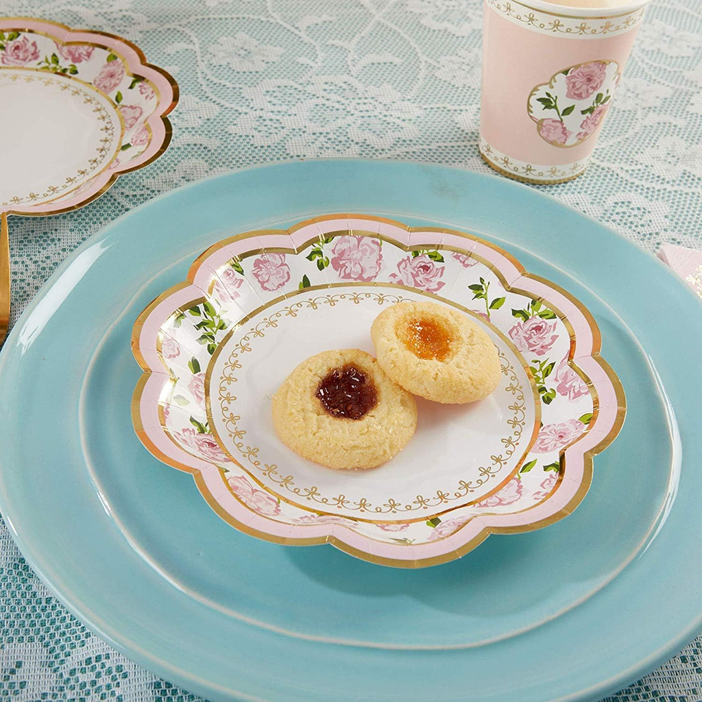 32 Pcs 7 Inch Pink Floral Paper Plates N366032