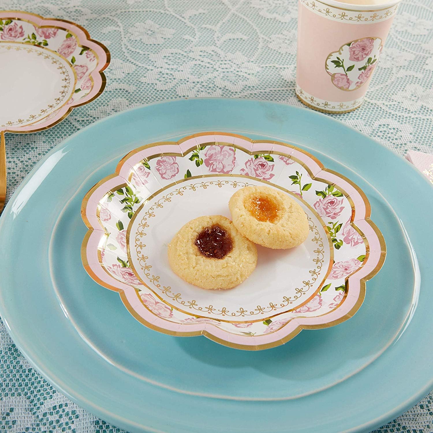 32 Pcs 7 Inch Pink Floral Paper Plates N366032