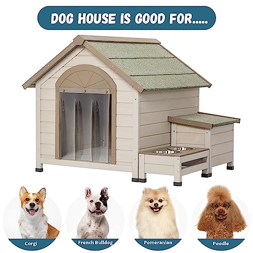 Gray Wooden Dog House with Sloped Roof V64866