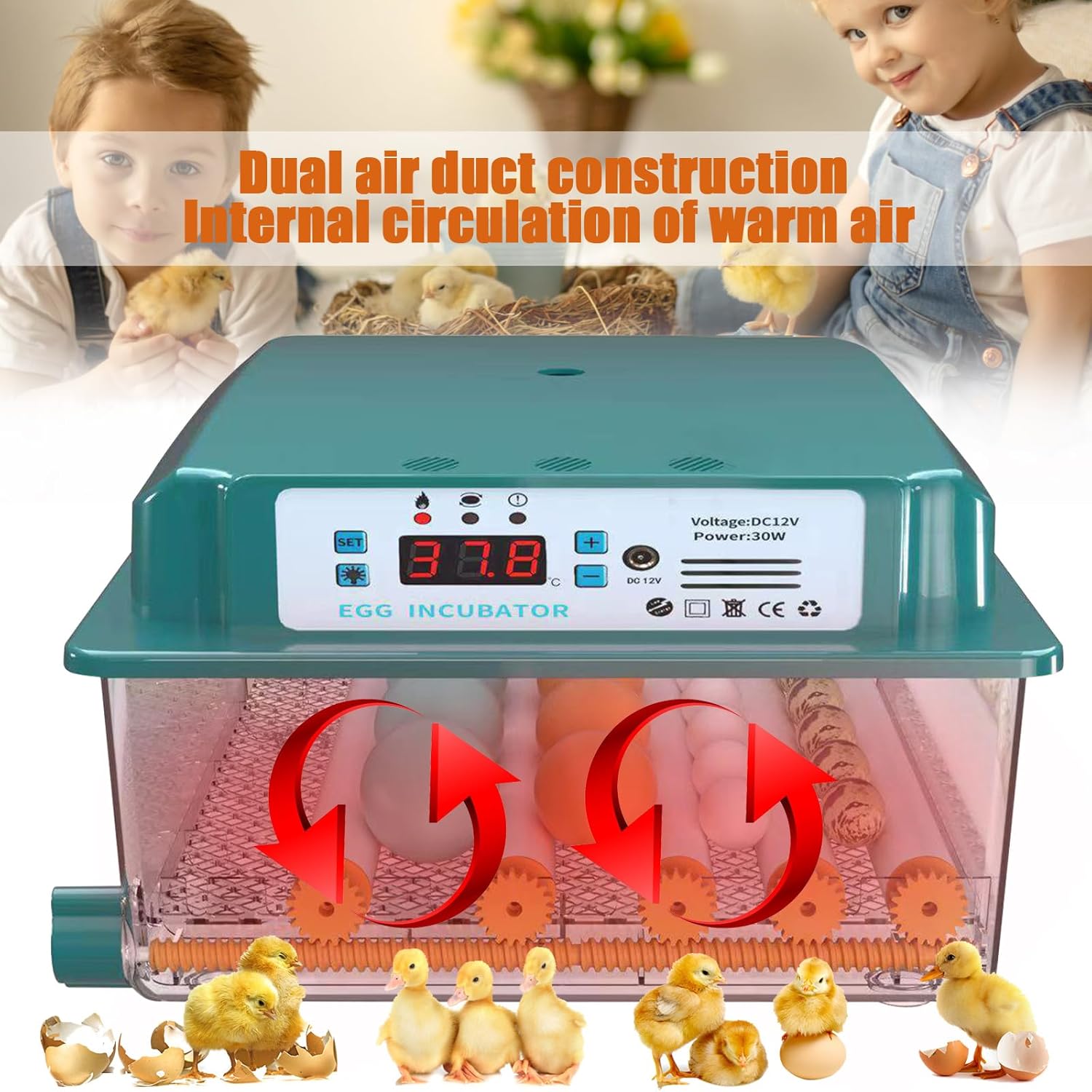 16 Eggs Incubator with Automatic Egg Turning, Temperature Humidity Control, LED Candler, Adjustable Egg Tray Y143