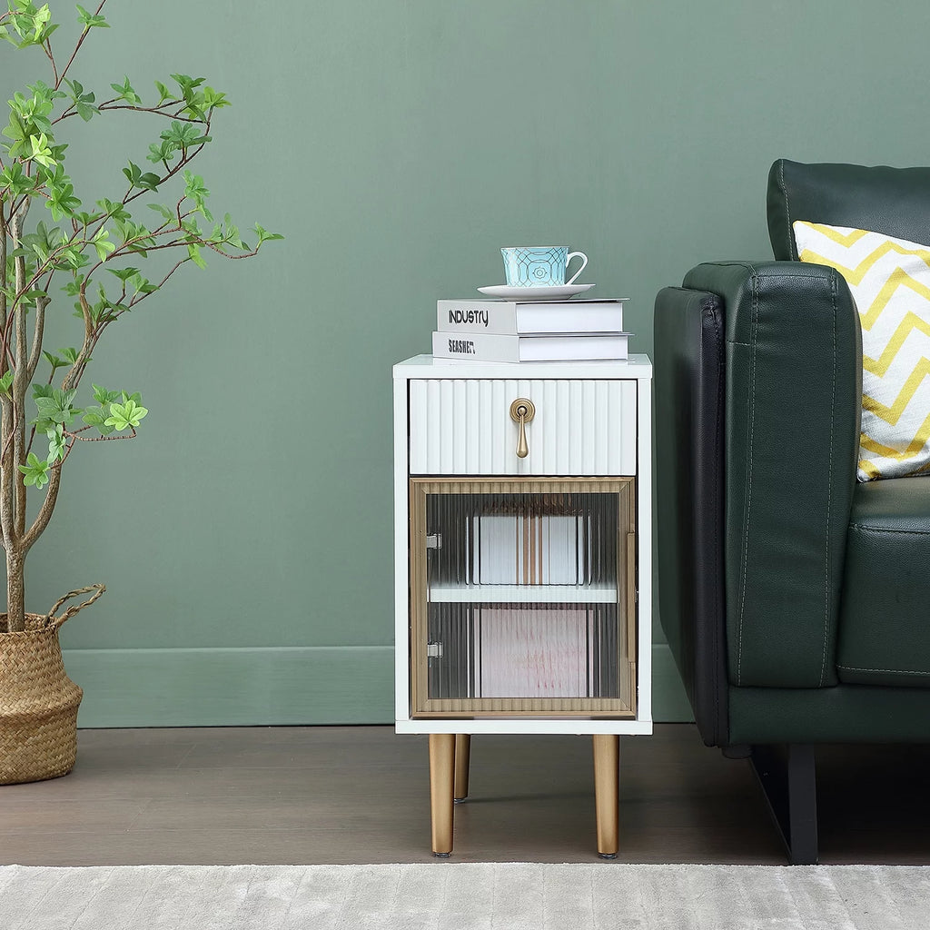White Narrow Nightstand with Drawer J143