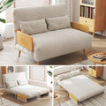 Linen Convertible Chair Bed Sleeper with Wooden Arms Y254714