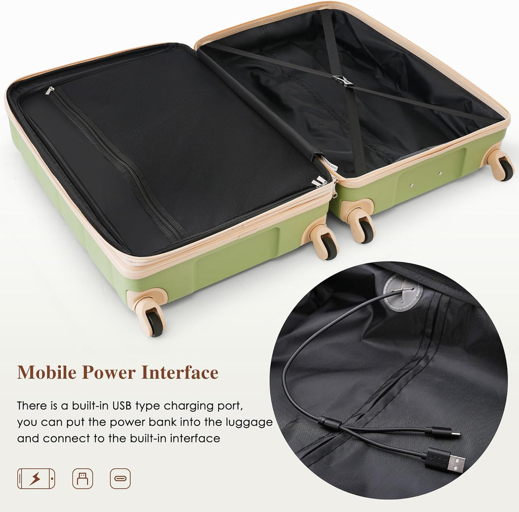 Set of 3 ABS Hard Shell Luggage with Spinner Wheels, Light Green U209388
