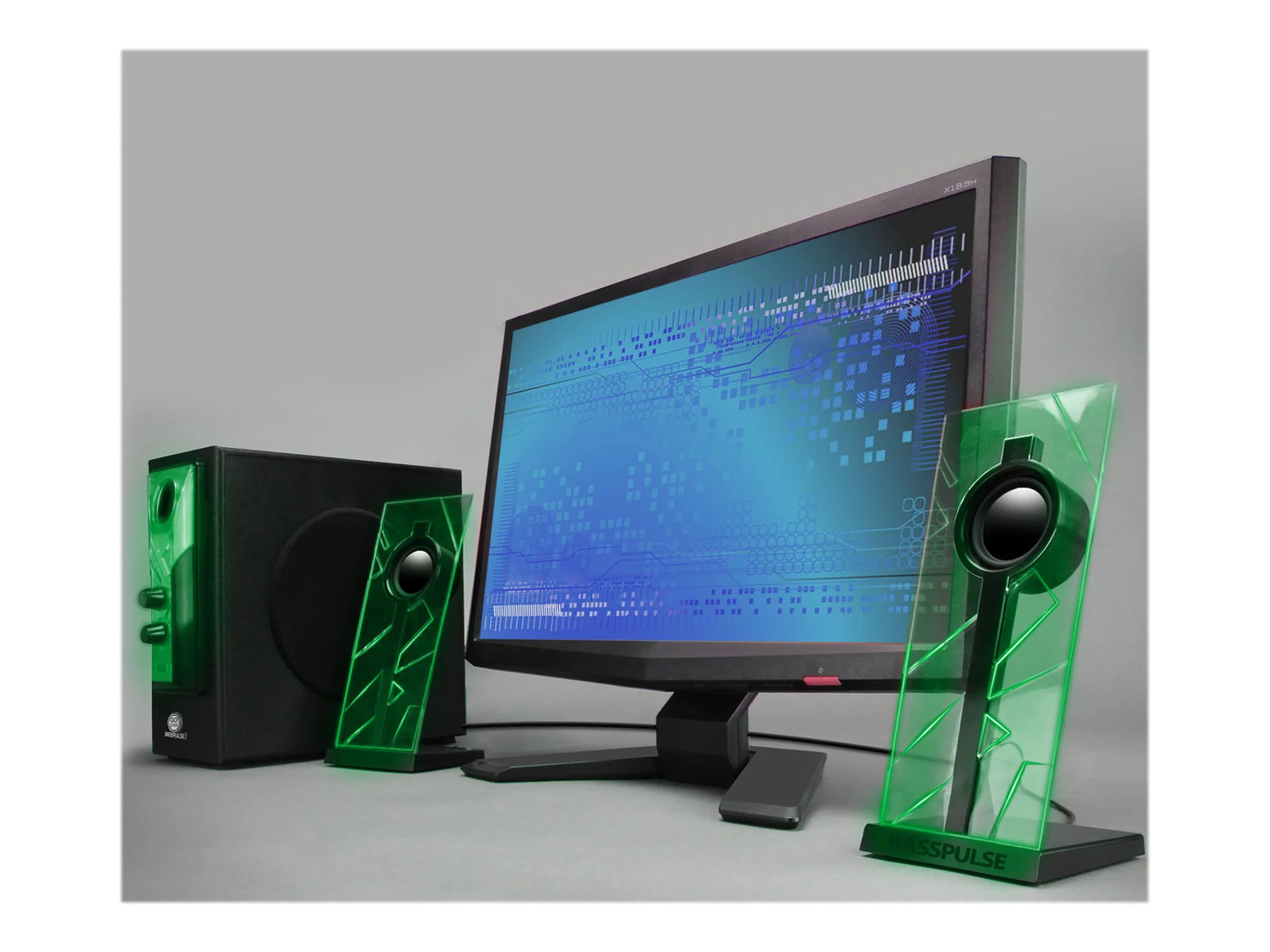 Computer Speakers with Green LED Glow Lights N3642