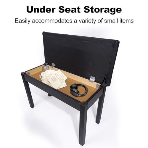 White Solid Wood Piano Bench with Padded Cushion and Storage B784