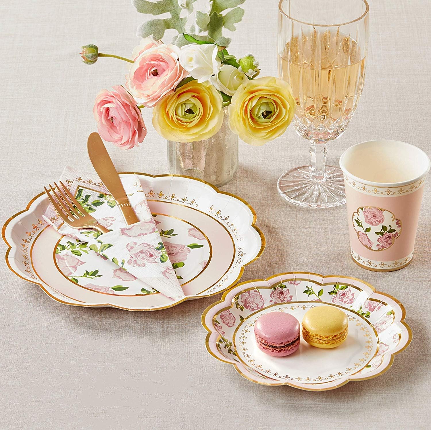 32 Pcs 7 Inch Pink Floral Paper Plates N366032
