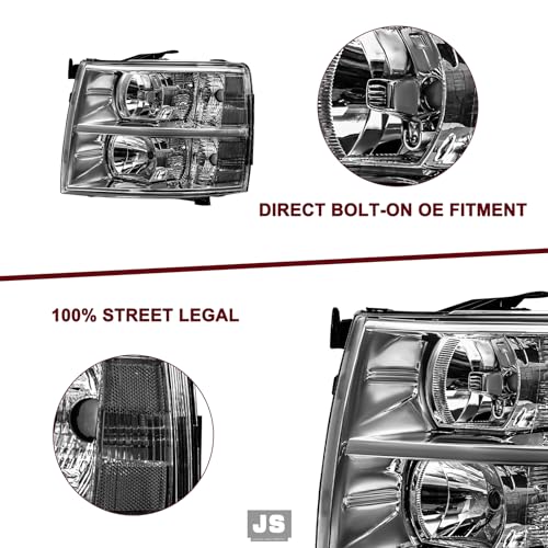 Pair Halogen Headlight Assembly for 2007-2013 Chevy Silverado 1500 2500 3500 HD N406150