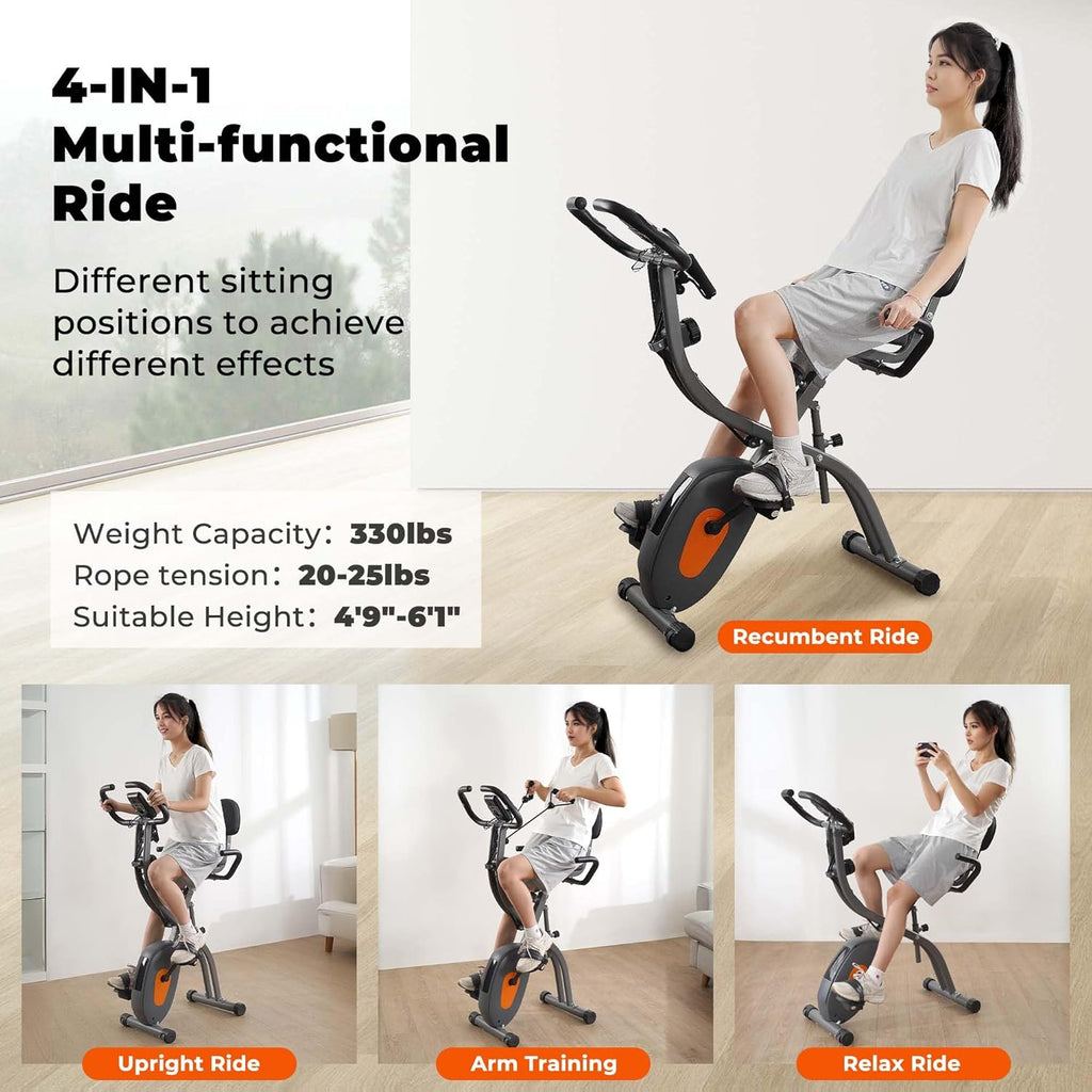 Folding Exercise Bike with Arm Resistance Bands & Pulse Sensor LCD Monitor K4876