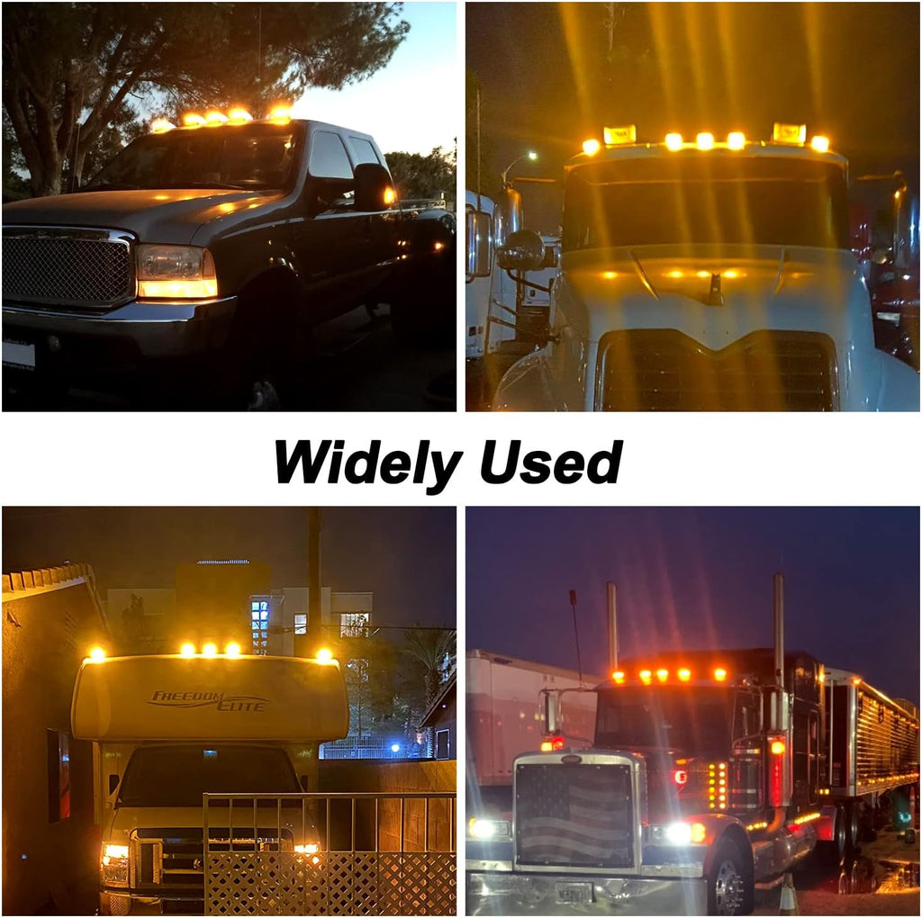 5Pcs 17 LED Amber Cab Roof Top Marker Clearance Running Lights with Chrome Base 12V X589575