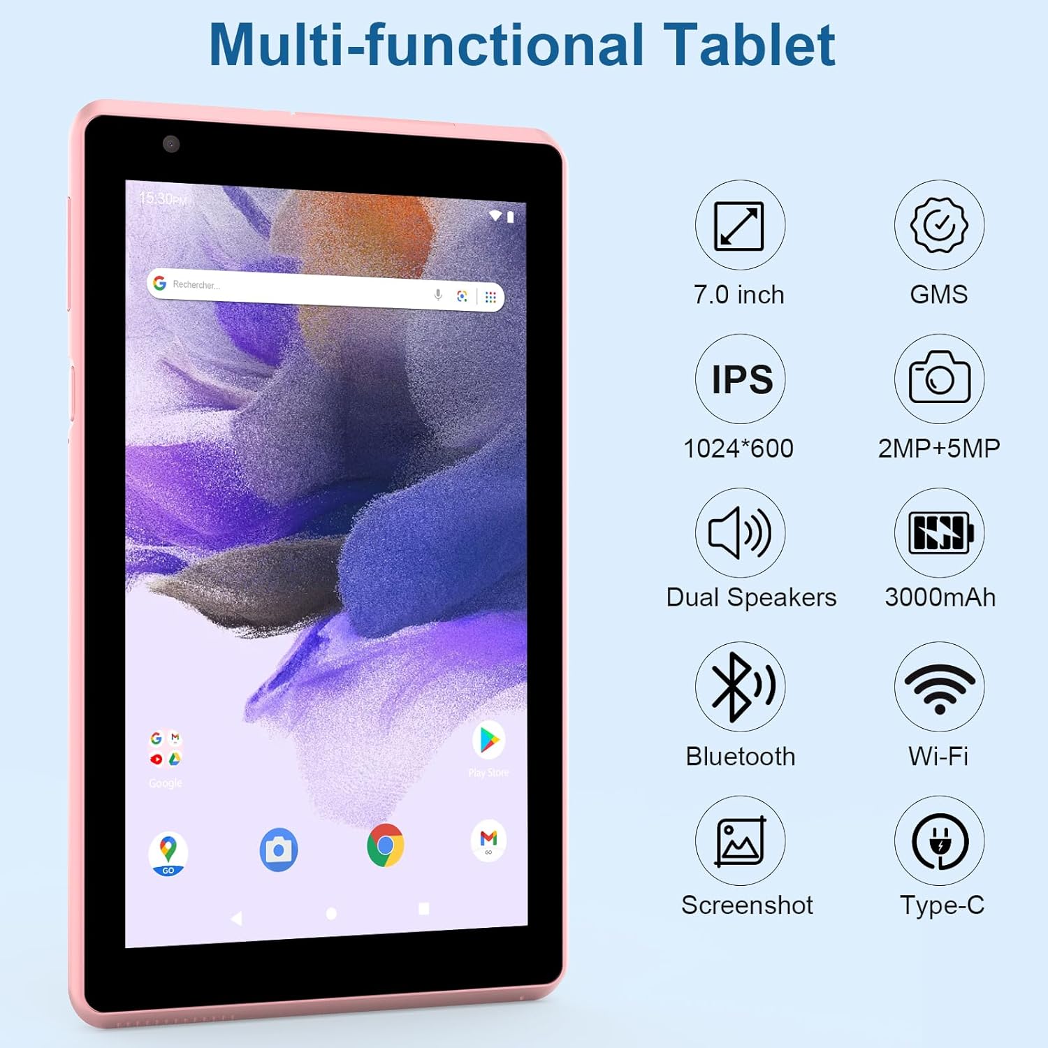 Pink 7 inch Android Tablet, 4GB+32GB D35419