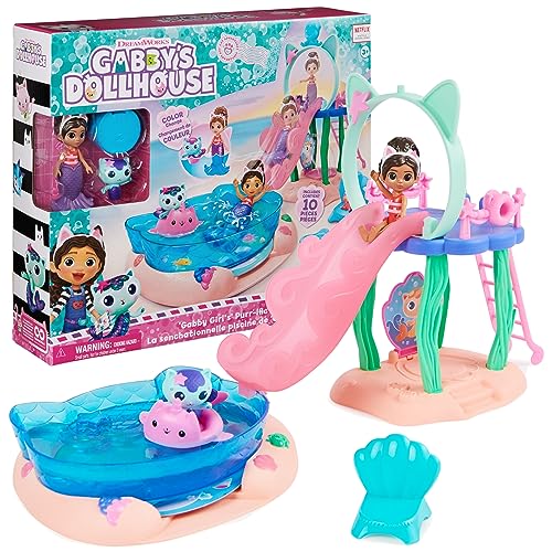 Purr-ific Pool Playset with Gabby and MerCat Figures, Color-Changing Mermaid Tails and Pool Accessories D59029