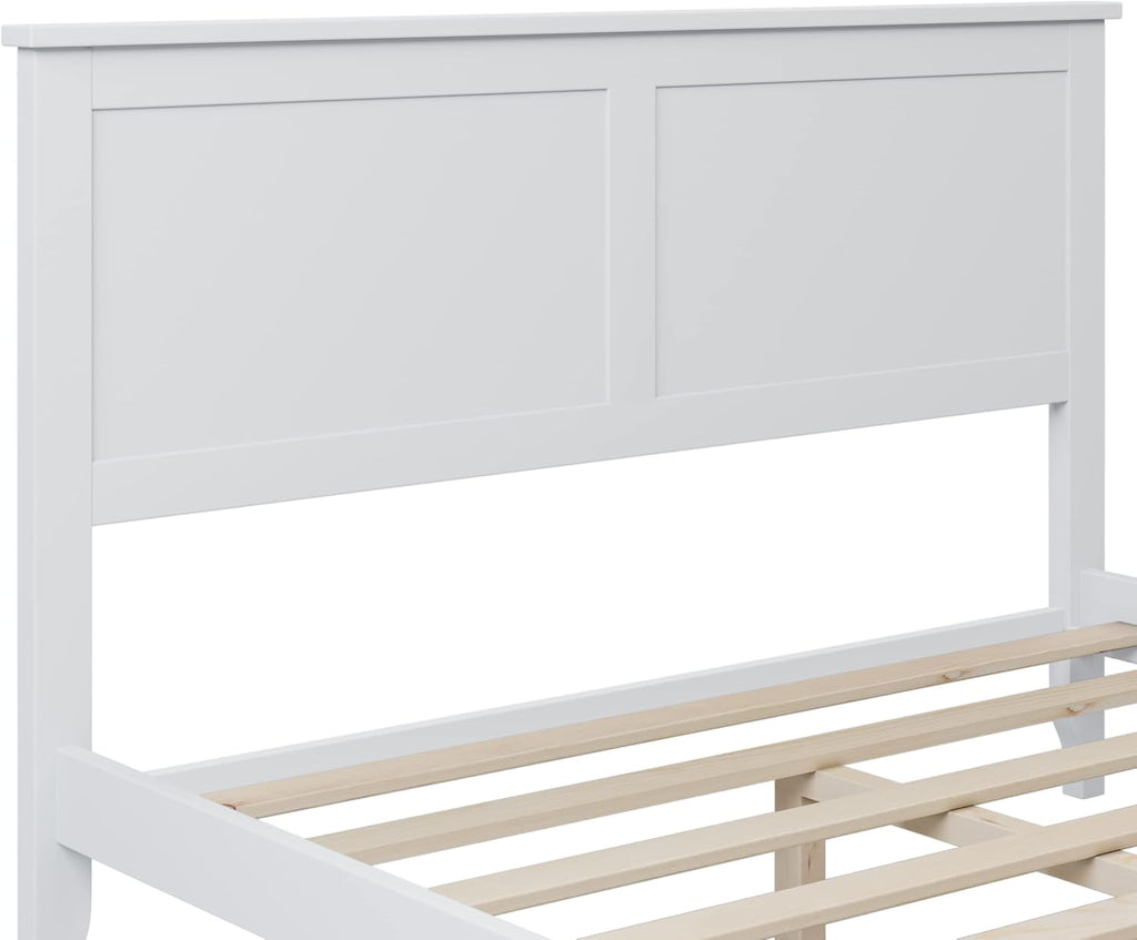 White Full Size Wooden Platform Bed with Headboard W835789